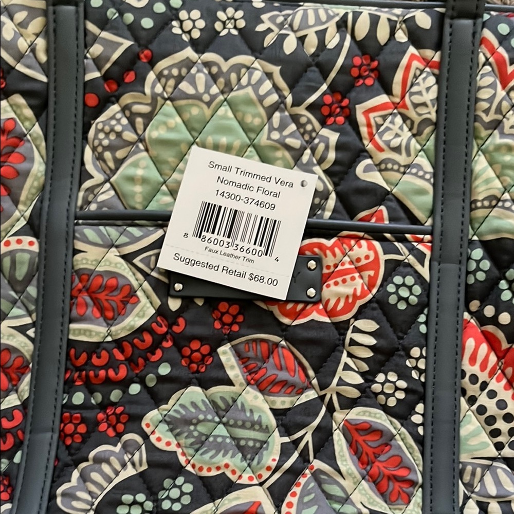 Vera Bradley Greyish Blue Tote with Multicolor Floral Design NWT - Picture 3 of 5
